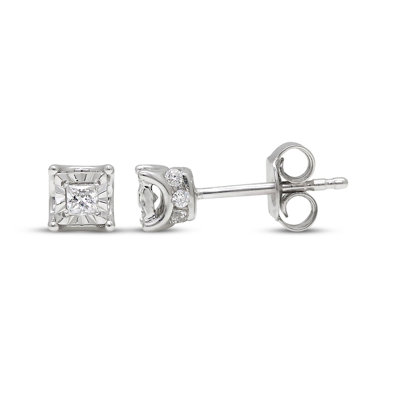 Main Image 1 of Radiant Reflections Princess-Cut Diamond Solitaire Plus Stud Earrings 1/3 ct tw Sterling Silver (J/I3)