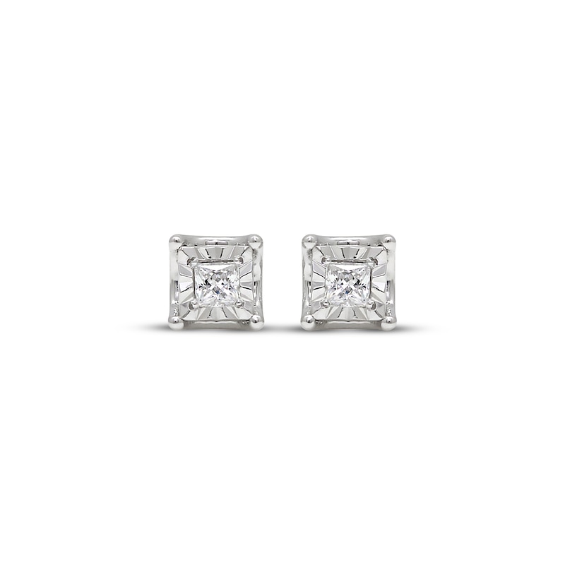 Main Image 2 of Radiant Reflections Princess-Cut Diamond Solitaire Plus Stud Earrings 1/3 ct tw Sterling Silver (J/I3)