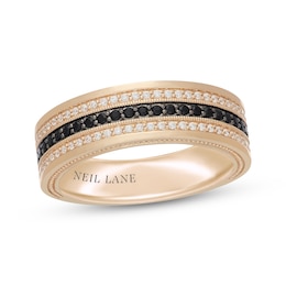 Neil Lane Men's Black & White Diamond Three-Row Wedding Band 1/2 ct tw 14K Yellow Gold