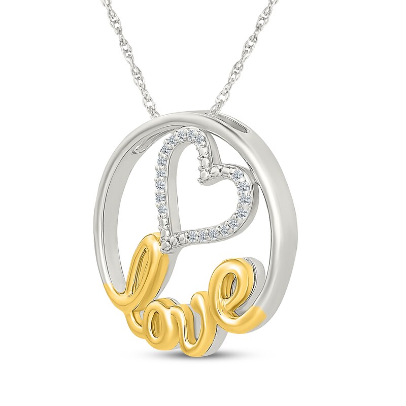 Main Image 2 of Diamond "Love" Circle Heart Necklace 1/15 ct tw Sterling Silver & 10K Yellow Gold 18"