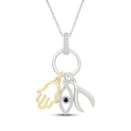 Diamond Lucky Charm Necklace 1/10 ct tw Sterling Silver & 10K Yellow Gold 18"