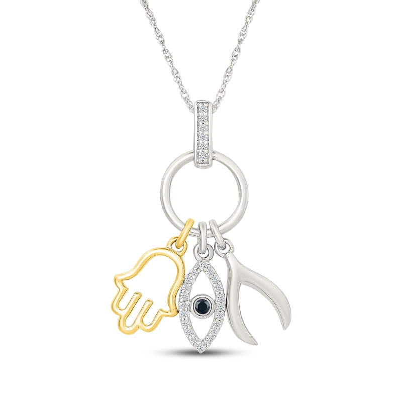 Main Image 1 of Diamond Lucky Charm Necklace 1/10 ct tw Sterling Silver & 10K Yellow Gold 18"