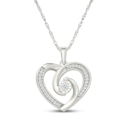 Diamond Swirling Heart Necklace 1/8 ct tw Sterling Silver 18"