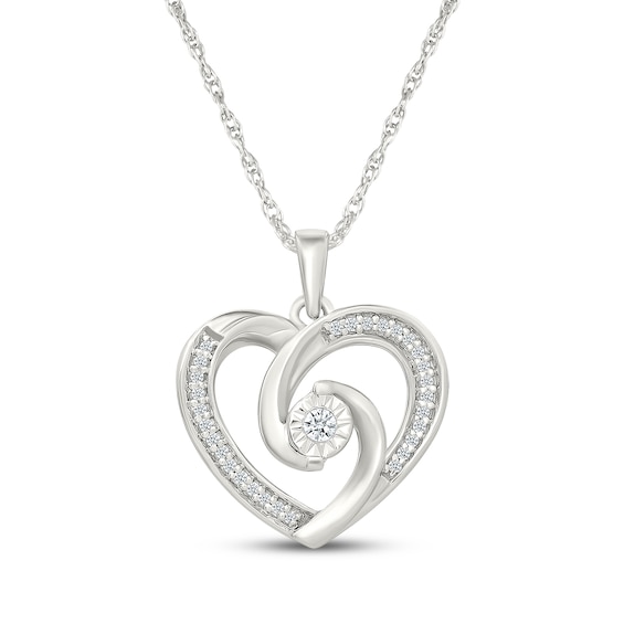 Diamond Swirling Heart Necklace 1/8 ct tw Sterling Silver 18"