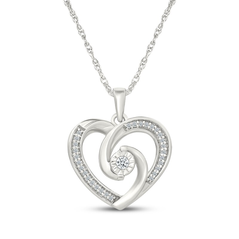 Main Image 1 of Diamond Swirling Heart Necklace 1/8 ct tw Sterling Silver 18"