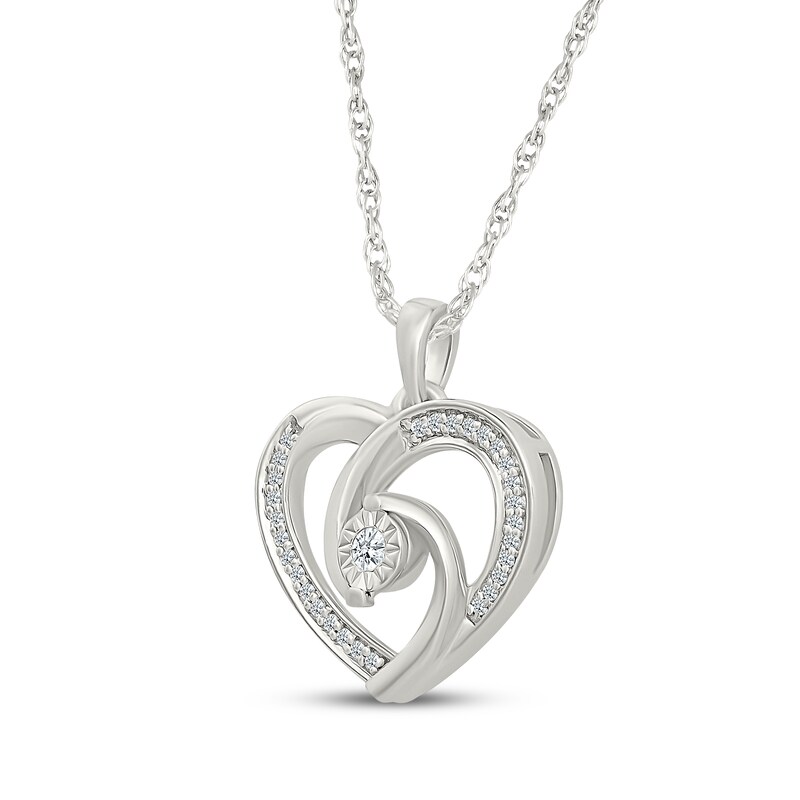 Main Image 2 of Diamond Swirling Heart Necklace 1/8 ct tw Sterling Silver 18"