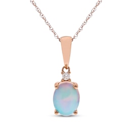 Oval-Cut Opal & Diamond Accent Necklace 10K Rose Gold 18"
