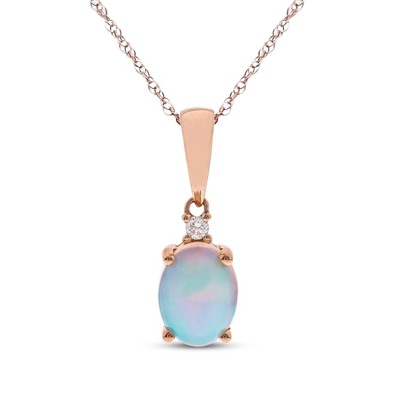 Oval-Cut Opal & Diamond Accent Necklace 10K Rose Gold 18"
