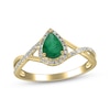 Thumbnail Image 1 of Pear-Shaped Natural Emerald & Diamond Halo Ring 1/5 ct tw 10K Yellow Gold