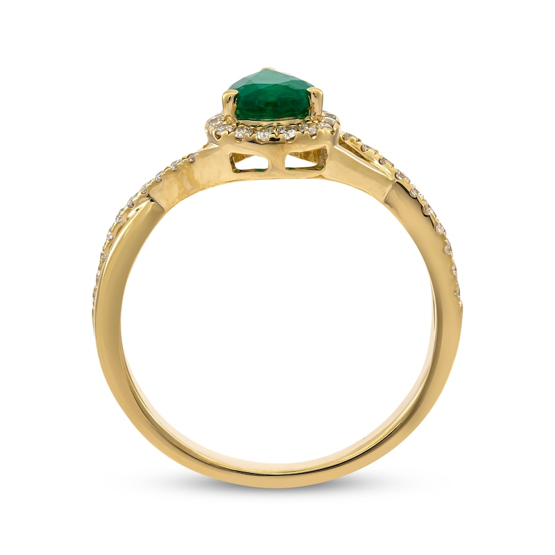 Main Image 2 of Pear-Shaped Natural Emerald & Diamond Halo Ring 1/5 ct tw 10K Yellow Gold