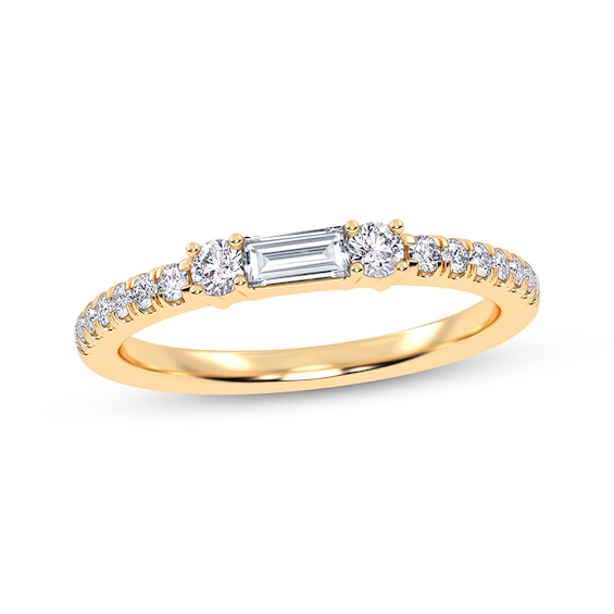 Adore Baguette & Round-Cut Diamond Three-Stone Stackable Anniversary Ring 1/4 ct tw 14K Yellow Gold