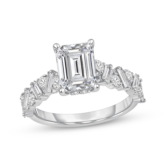 Adore Lab-Grown Diamonds Certified Emerald-Cut Scatter Band Engagement Ring 3-1/2 ct tw 14K White Gold
