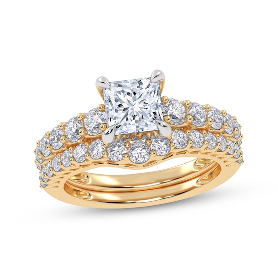 Adore Lab-Grown Diamonds Certified Princess-Cut Bridal Set 2 ct tw 14K Yellow Gold