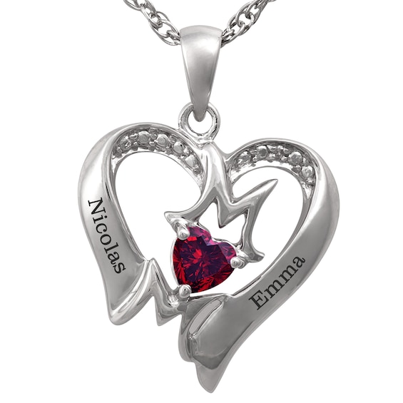 Heart Birthstone 'Mom' Necklace (1 Stone and 2 Lines)