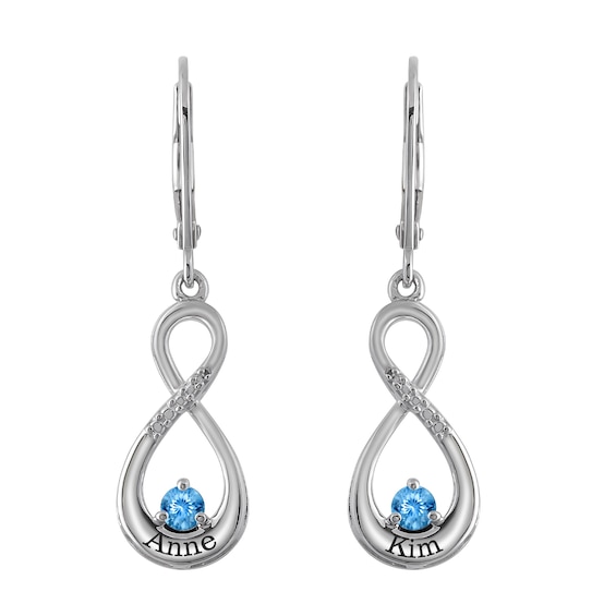 Birthstone Couple's Infinity Earrings (1 Stone and 2 Lines)