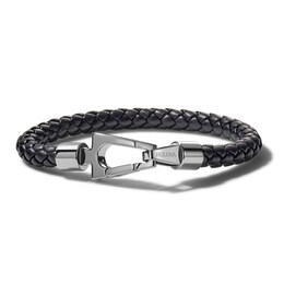 Bulova Braided Leather Bracelet Black 9&quot;