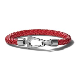 Bulova Braided Leather Bracelet Red 8.5&quot;