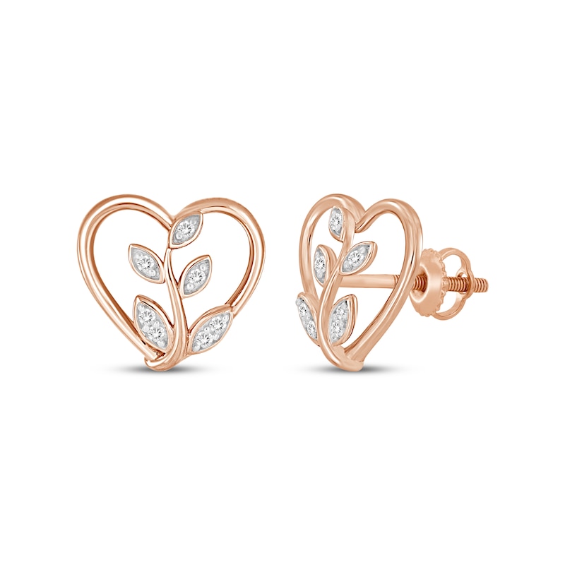 Main Image 1 of Diamond Heart Branch Earrings 1/10 ct tw 10K Rose Gold