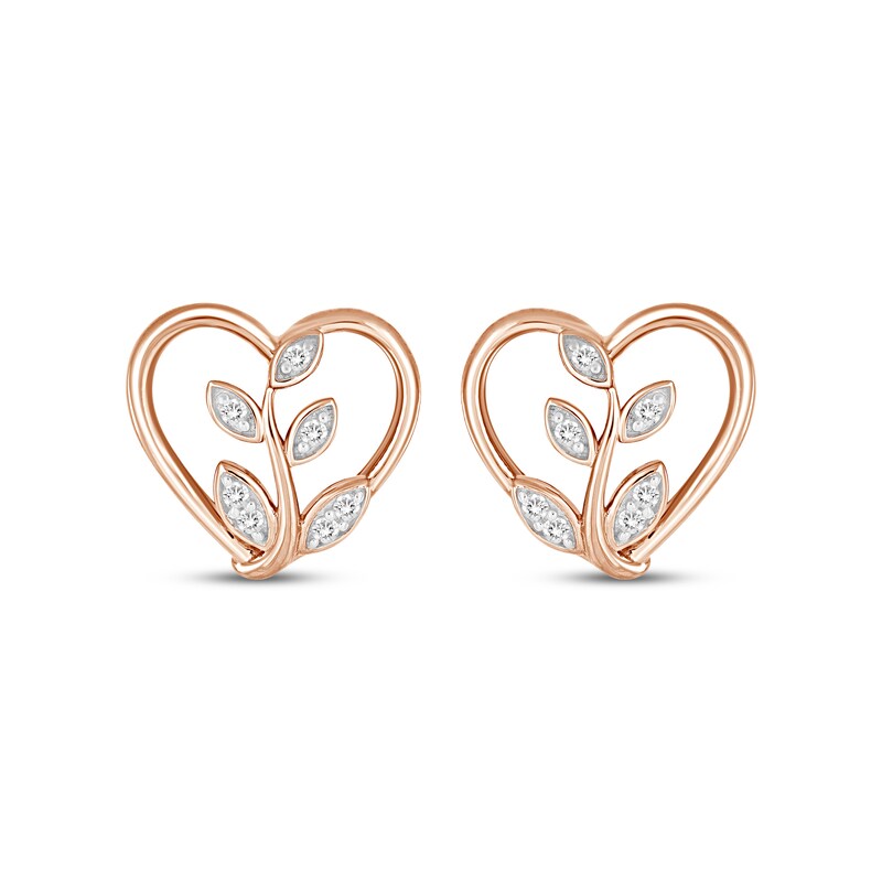 Main Image 2 of Diamond Heart Branch Earrings 1/10 ct tw 10K Rose Gold