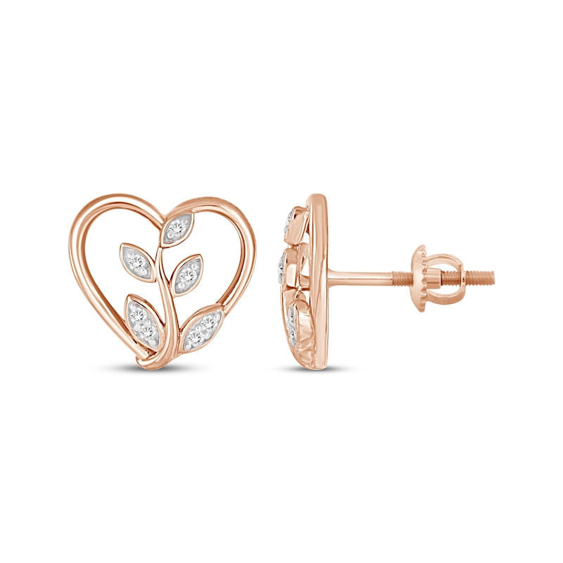 Main Image 3 of Diamond Heart Branch Earrings 1/10 ct tw 10K Rose Gold