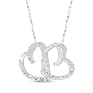 Pendentif Double Cœur Argent Sterling Avec Pierre Claire - Collier Inclus, Neuf Sans Emballage, Modèle N224