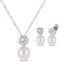 Thumbnail Image 1 of Cultured Pearl & White Lab-Created Sapphire Gift Set Sterling Silver