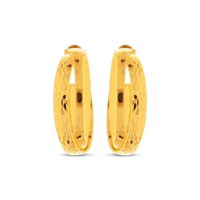 Main Image 2 of Diamond-Cut & Polished J-Hoop Crossover Earrings 20mm 10K Yellow Gold