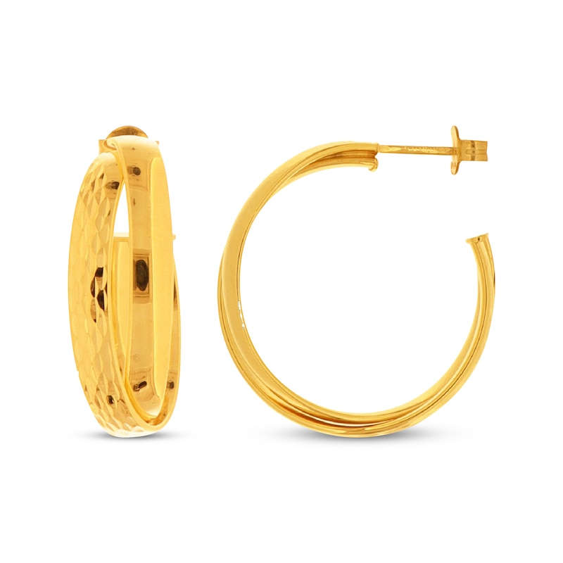 Main Image 3 of Diamond-Cut & Polished J-Hoop Crossover Earrings 20mm 10K Yellow Gold
