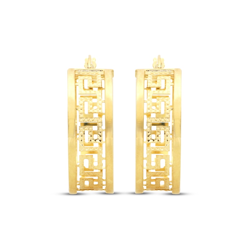 Main Image 2 of Textured Greek Key Openwork Hoop Earrings 26mm 10K Yellow Gold