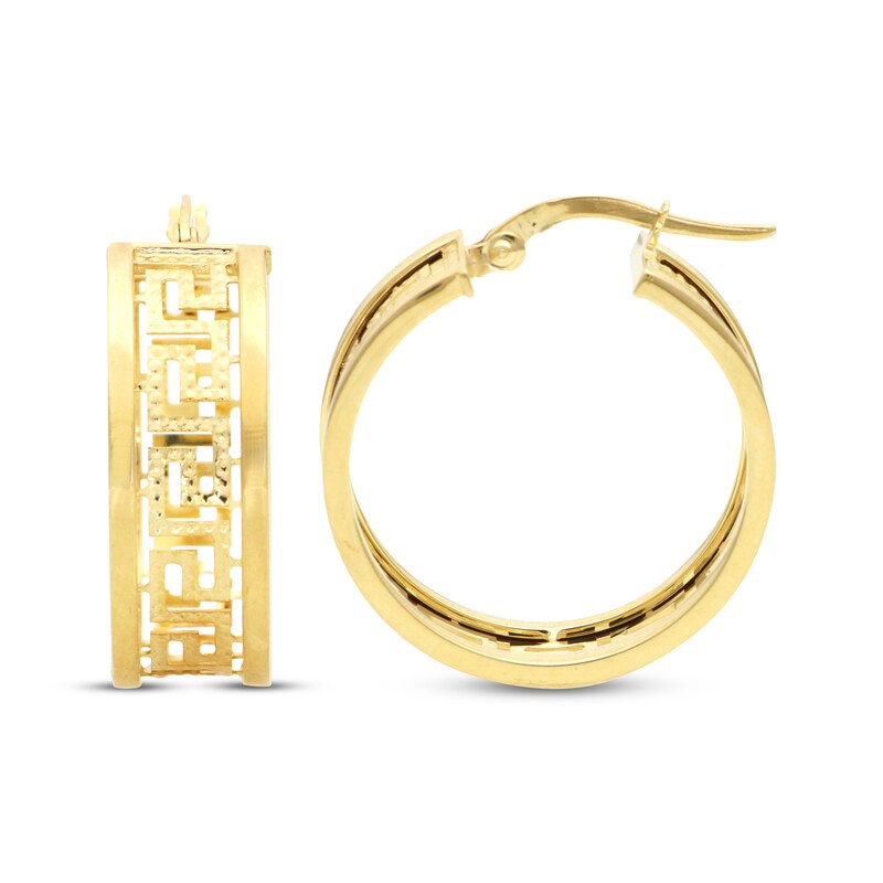 Main Image 3 of Textured Greek Key Openwork Hoop Earrings 26mm 10K Yellow Gold