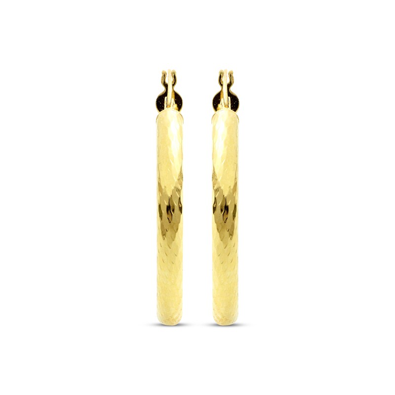 Main Image 2 of Diamond-Cut Patterned Round Hoop Earrings 25mm 10K Yellow Gold