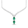 Thumbnail Image 1 of Pear-Shaped Lab-Created Emerald & White Lab-Created Sapphire Chevron Necklace 10K White Gold 18"
