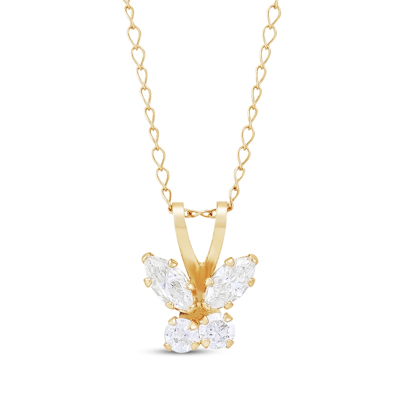 Main Image 1 of Children's Cubic Zirconia Butterfly Necklace 14K Yellow Gold 13"