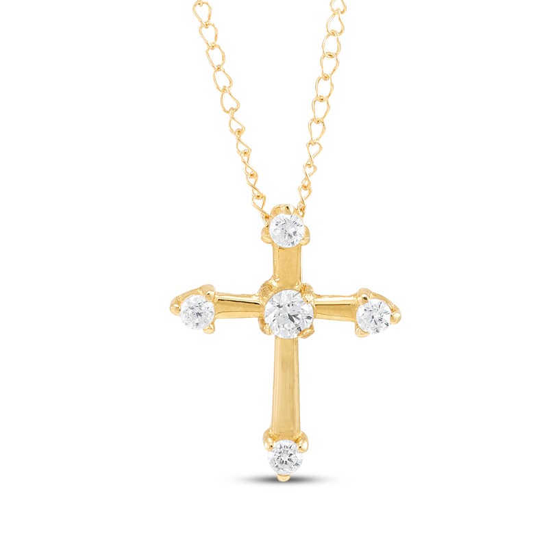 Main Image 1 of Children's Cubic Zirconia Cross Necklace 14K Yellow Gold 13"