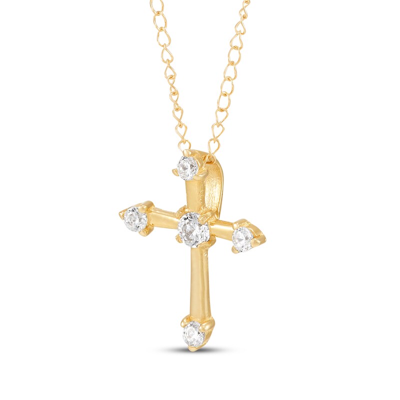 Main Image 3 of Children's Cubic Zirconia Cross Necklace 14K Yellow Gold 13"