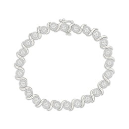 Diamond Halo S-Link Bracelet 1 ct tw Sterling Silver 7"