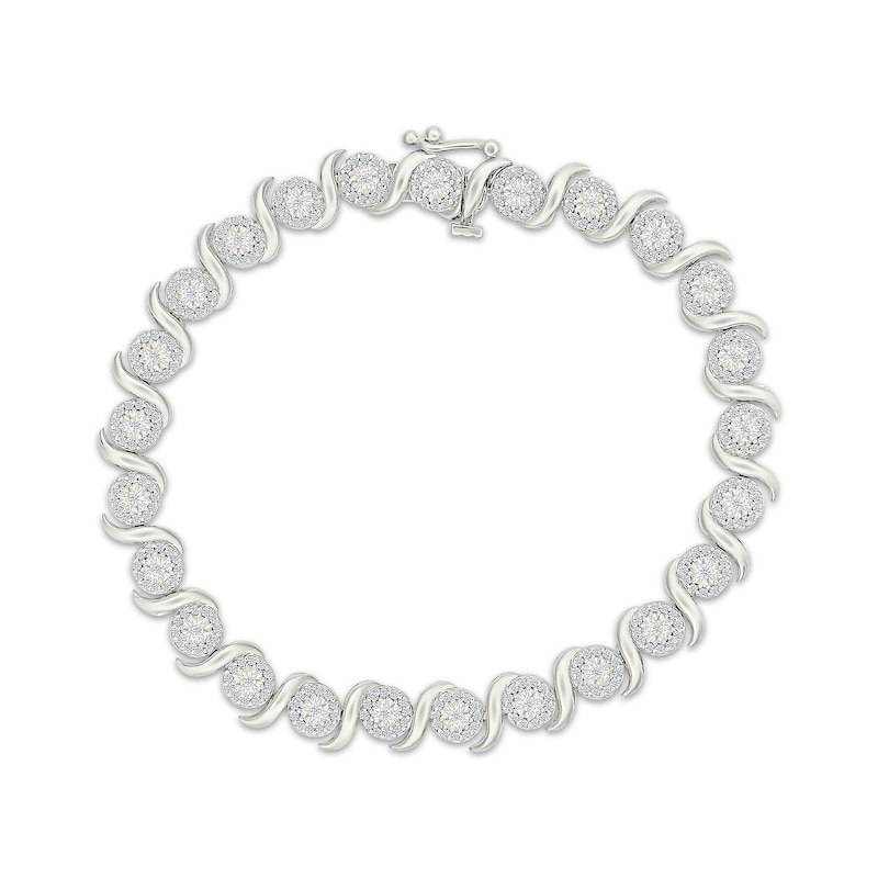 Main Image 1 of Diamond Halo S-Link Bracelet 1 ct tw Sterling Silver 7"