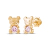 Thumbnail Image 1 of Children's Pink Cubic Zirconia Teddy Bear Stud Earrings 14K Yellow Gold