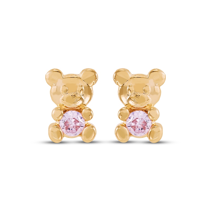 Main Image 2 of Children's Pink Cubic Zirconia Teddy Bear Stud Earrings 14K Yellow Gold