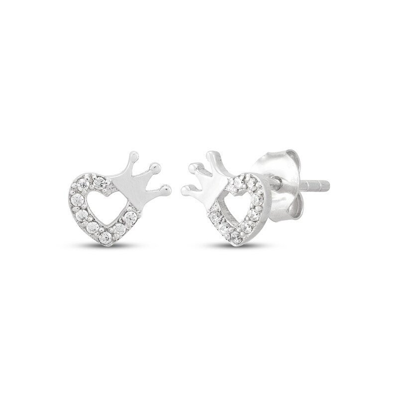 Main Image 1 of Children's Cubic Zirconia Heart & Crown Stud Earrings Sterling Silver