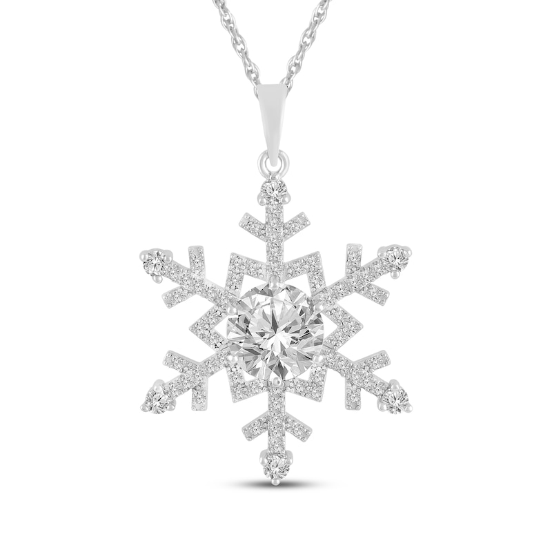 Main Image 1 of White Lab-Created Sapphire Snowflake Necklace Sterling Silver 18"