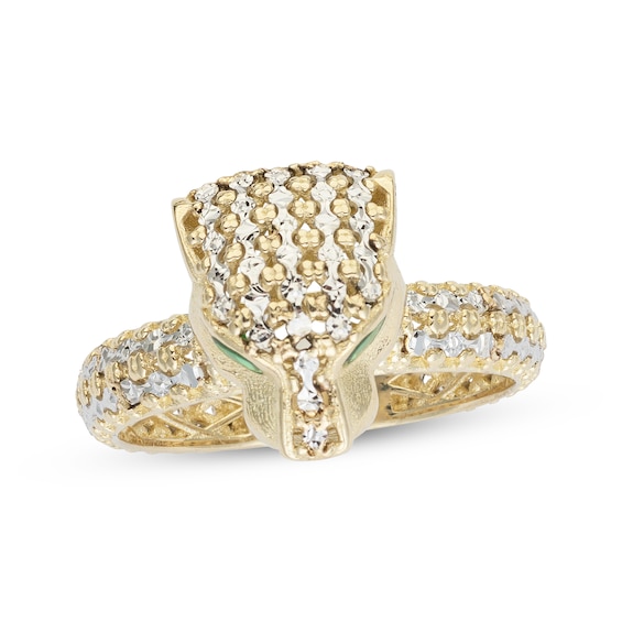 Italian Brilliance Diamond-Cut Panther Head Ring 14K Two-Tone Gold