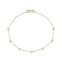 Italian Brilliance Diamond-Cut Cube Bead Station Bracelet 14K Yellow Gold 7.5"