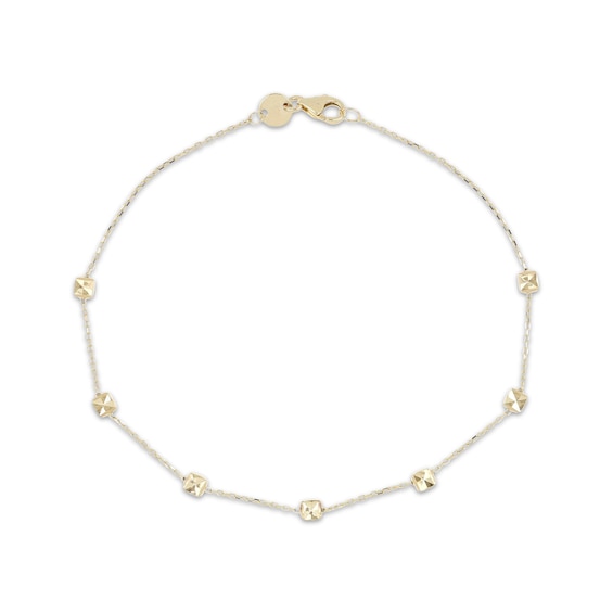 Italian Brilliance Diamond-Cut Cube Bead Station Bracelet 14K Yellow Gold 7.5"