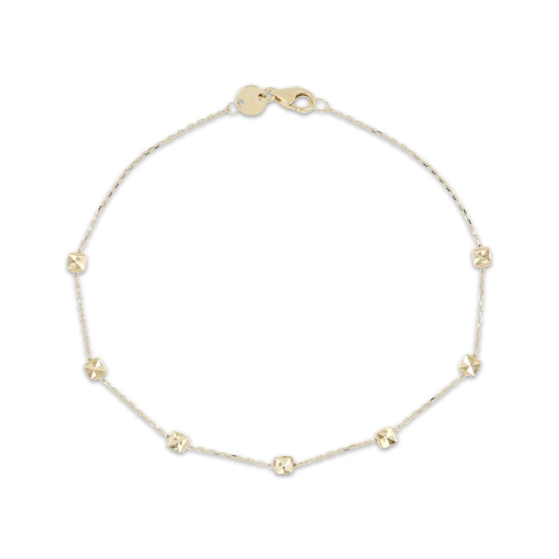 Main Image 1 of Italian Brilliance Diamond-Cut Cube Bead Station Bracelet 14K Yellow Gold 7.5"
