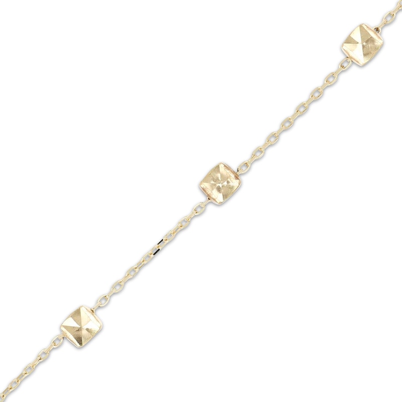 Main Image 2 of Italian Brilliance Diamond-Cut Cube Bead Station Bracelet 14K Yellow Gold 7.5"