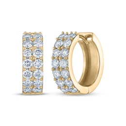 KAY Lab-Grown Diamonds Two-Row Pavé Huggie Hoop Earrings 2 ct tw 10K Yellow Gold