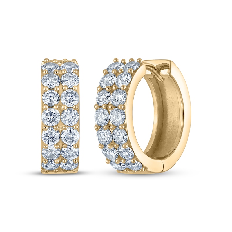 Main Image 1 of KAY Lab-Grown Diamonds Two-Row Pavé Huggie Hoop Earrings 2 ct tw 10K Yellow Gold