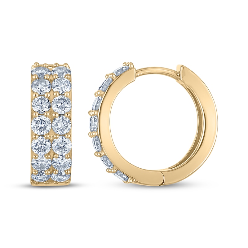 Main Image 3 of KAY Lab-Grown Diamonds Two-Row Pavé Huggie Hoop Earrings 2 ct tw 10K Yellow Gold