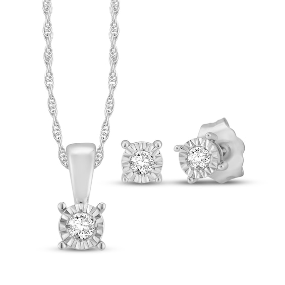 Radiant Reflections Round-Cut Diamond Solitaire Gift Set 1/10 ct tw Sterling Silver (J/I3)